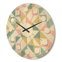 עיצוב 'דפוס רטרו יהלום VII' VII 'שעון קיר עץ מודרני של אמצע המאה