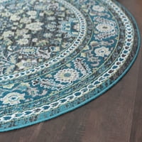 שטיח שטיחים מסורתי אקראי מזרחי, עגול מקורה קל לניקוי