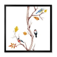 עיצוב 'ציפורים קטנות יושבות על ענפי העץ IV' הדפס אמנות ממוסגר מסורתי