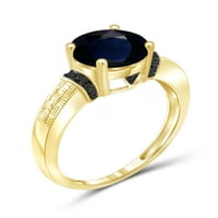 JewelersClub Carat T.G.W. ספיר ויהלום שחור מבטא 14 קראט זהב מעל טבעת כסף