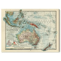 מסלול שדרת מפות ודגלים קיר אמנות בד הדפסי 'איי הודו המזרחית ואוסטרליה מפה' אוקיאניה מדינות מפות - לבן,