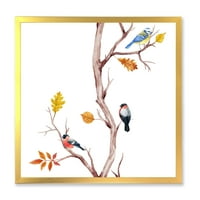 עיצוב 'ציפורים קטנות יושבות על ענפי העץ IV' הדפס אמנות ממוסגר מסורתי