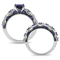 מיבללה נשים CT יצר ספיר כחול וטבעת נישואין ביהלום CT ב -10KT זהב לבן