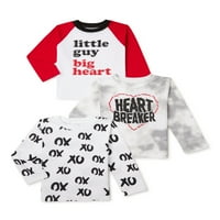 חולצת טריקו גרפית עם שרוול ארוך לילד הפעוט של יום האהבה, מארז 3, מידות 12 מטר-5 ט