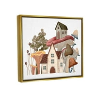 סטופל תעשיות מפנק קוטג ' ים גחמני פטריות העיר בוטני יער ציור מתכתי זהב צף ממוסגר בד הדפסת קיר אמנות, עיצוב