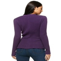 מכנסי ג'ינס של סופיה מאת סופיה ורגארה לנשים V-Neck Peplum כפתור סוודר קדמי