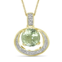 JewelersClub Carat T.G.W. אמטיסט ירוק ומבטא יהלום לבן 14 קראט זהב מעל תליון כסף, 18