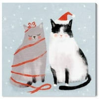וינווד סטודיו בד חג זוג חיות חתולים וחתלתולים קיר אמנות בד הדפסת כחול פסטל כחול 30 על 30