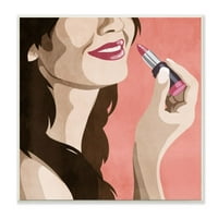 תעשיות Stupell מעצבת אופנה שפתיים מחייכות צביעה ורודה לאומנות לוחית קיר מאת מרקוס פריים