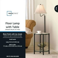 עמוד התווך מנורת רצפת שולחן קצה זכוכית, שחור מט, נורת CFL כלולה