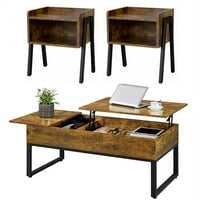 סט שולחן אופנה Easyfashion-שולחן קפה מעלית עם שולחנות צד של 2 חלקים, חום כפרי