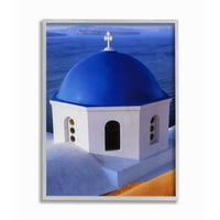 תעשיות סטופל גג כנסייה יוונית צילום אוקיינוס כחול אפור ממוסגר הדפסת אמנות קיר אמנות, 16 על 20