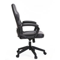 כיסאות משרדים עור מסתובב ארגונומי כיסא מחשב גב גבוה, שחור וכחול