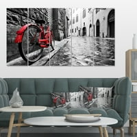 עיצוב 'רטרו וינטג' אופניים אדומים 'עירוני Cityscape Canvas Art Print
