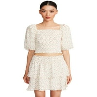 LUV BETSEY מאת Betsey Johnson's Smocked Smocked מותניים חצאית