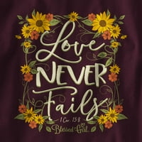 חולצת טריקו של שרוול ארוך נשים מבורכת - אהבה לעולם לא נכשלת פרחונית -