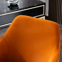 כיסא משרדי קטיפה מודרני עם גלגלים ורגלי מתכת זהב מתכווננות מסתובבות 360 מעלות, כתום