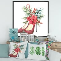 עיצוב 'נעליים עקב עקב אדום עם עיצוב פרחים אדום של חג המולד' הדפס מסורתי של קיר קיר קיר מסורתי