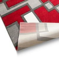 ריבועי דמיון רובי ארוגים היטב אמצע המאה אדום גיאומטרי מודרני 2' 3 '3 ד' שטיח מבטא גבוה-נמוך