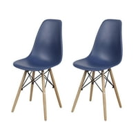 קבוצת עיצוב אמצע המאה אמצע המאה הכחול ללא זרוע כסאות צדדיים DSW עם רגל עץ לחדר אוכל במטבח, סט של 2