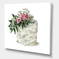 פרחים לבנים ושושנים ורדים על עוגה בציור בד הדפס אמנות